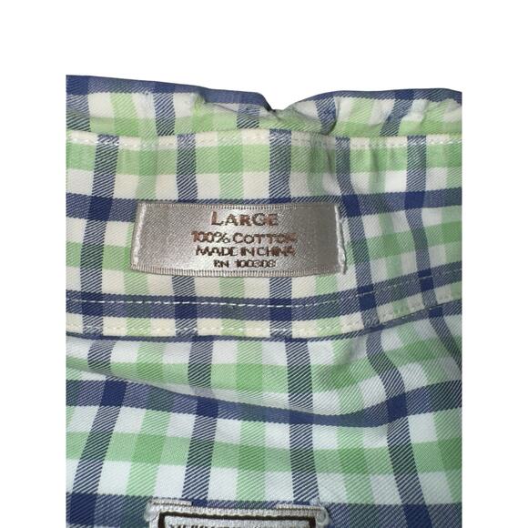 Kevin’s Peter Millar Plaid Button Down Shirt Men’s LG Green Blue Check Cotton - Picture 5 of 10